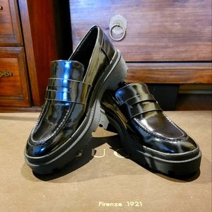 Zara Patent Chunky Heeled Penny Loafers